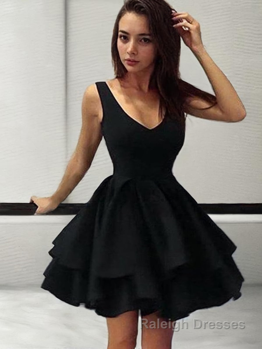 A Line Straps Short Mini Satin Homecoming Dresses Main image