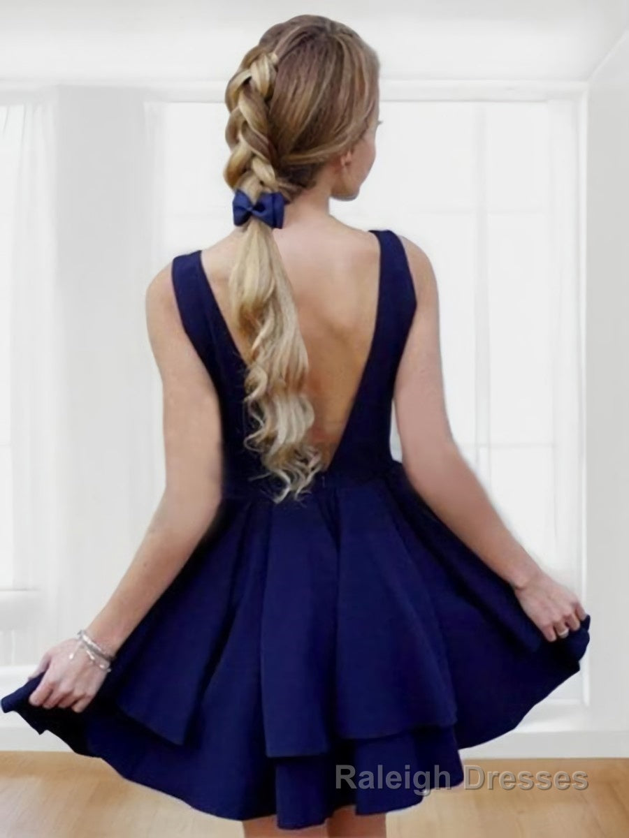 A Line Straps Short Mini Satin Homecoming Dresses Secondary image