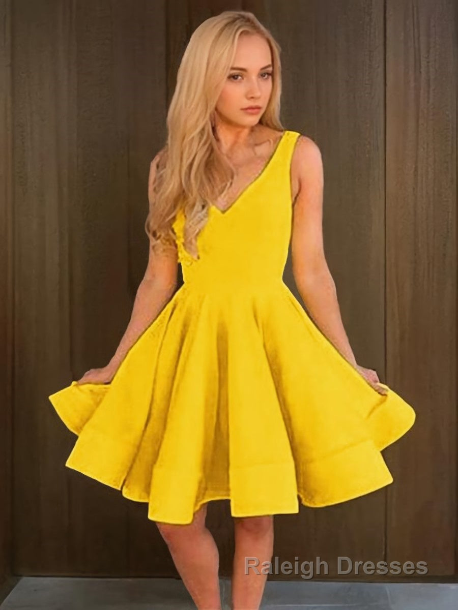 A Line Straps Short Mini Satin Homecoming Dresses With Ruffles Main image