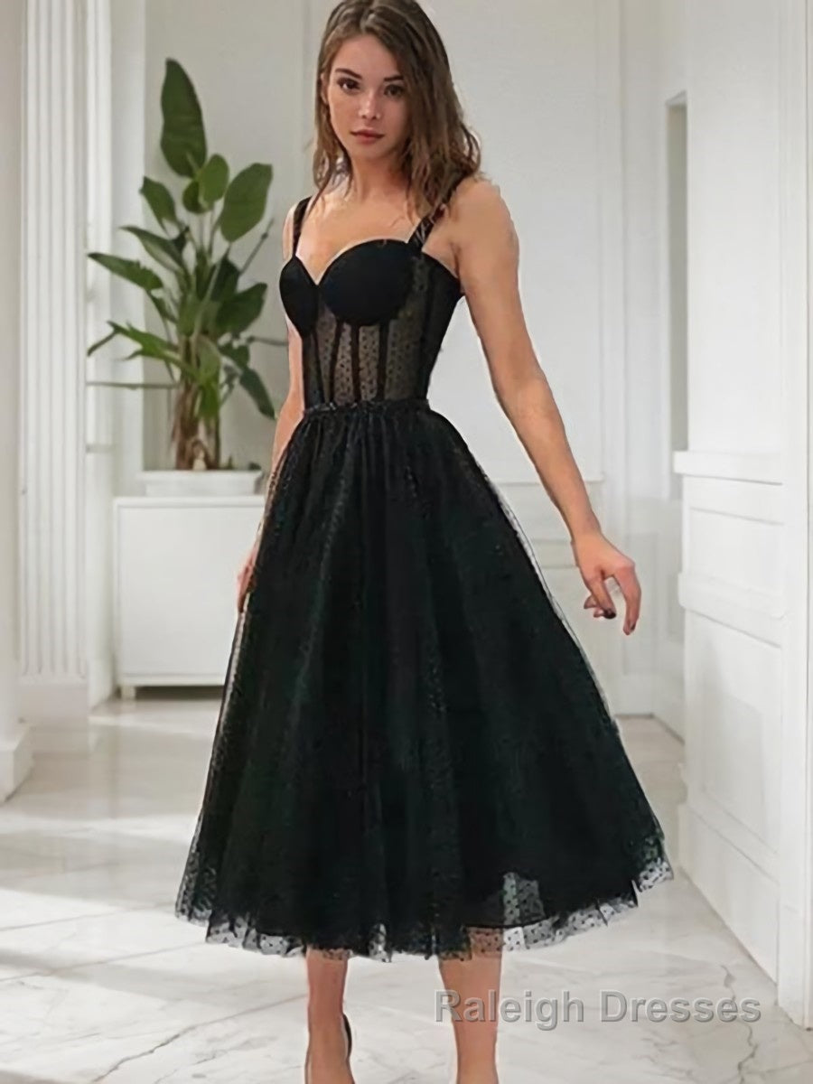 A-Line/Princess Straps Tea-Length Lace Homecoming Dresses With Ruffles Main image