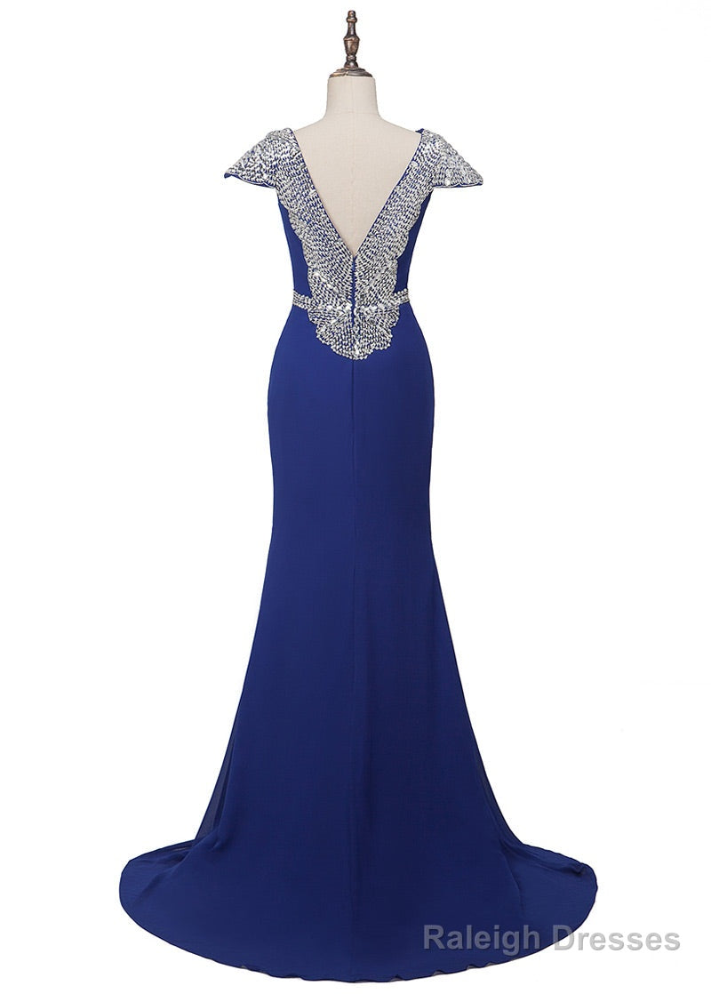 A-Line/Princess Sweep Train Chiffon Prom Dresses