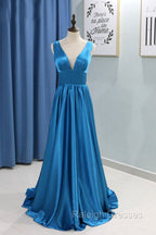 A-Line/Princess Sweep Train Sleeveless Satin V-Neck Bridesmaid Dresses