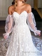 A Line Sweetheart Cathedral Train Lace Wedding Dresses With Appliques Lace