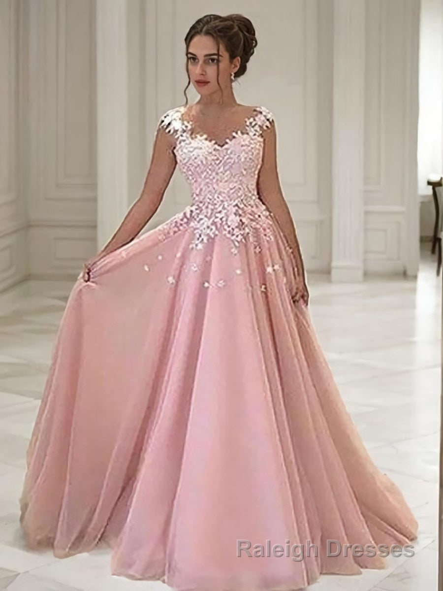 A-Line/Princess Sweetheart Floor-Length Tulle Evening Dresses With Appliques Lace Main image