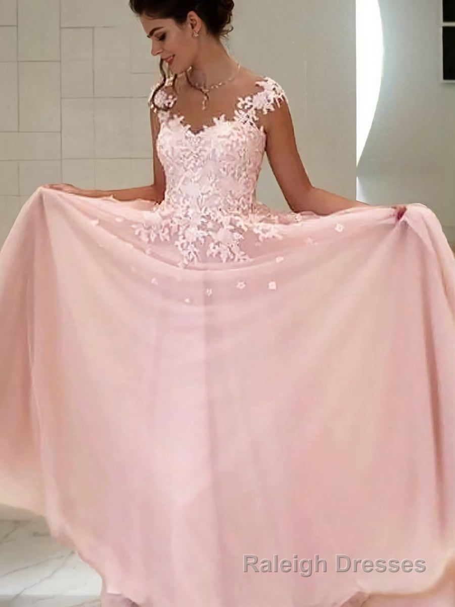 A Line Sweetheart Floor Length Tulle Prom Dresses With Appliques Lace