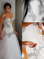 A Line Sweetheart Floor Length Tulle Wedding Dresses With Rhinestone