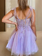 A Line Sweetheart Short Mini Tulle Homecoming Dresses With Appliques Lace