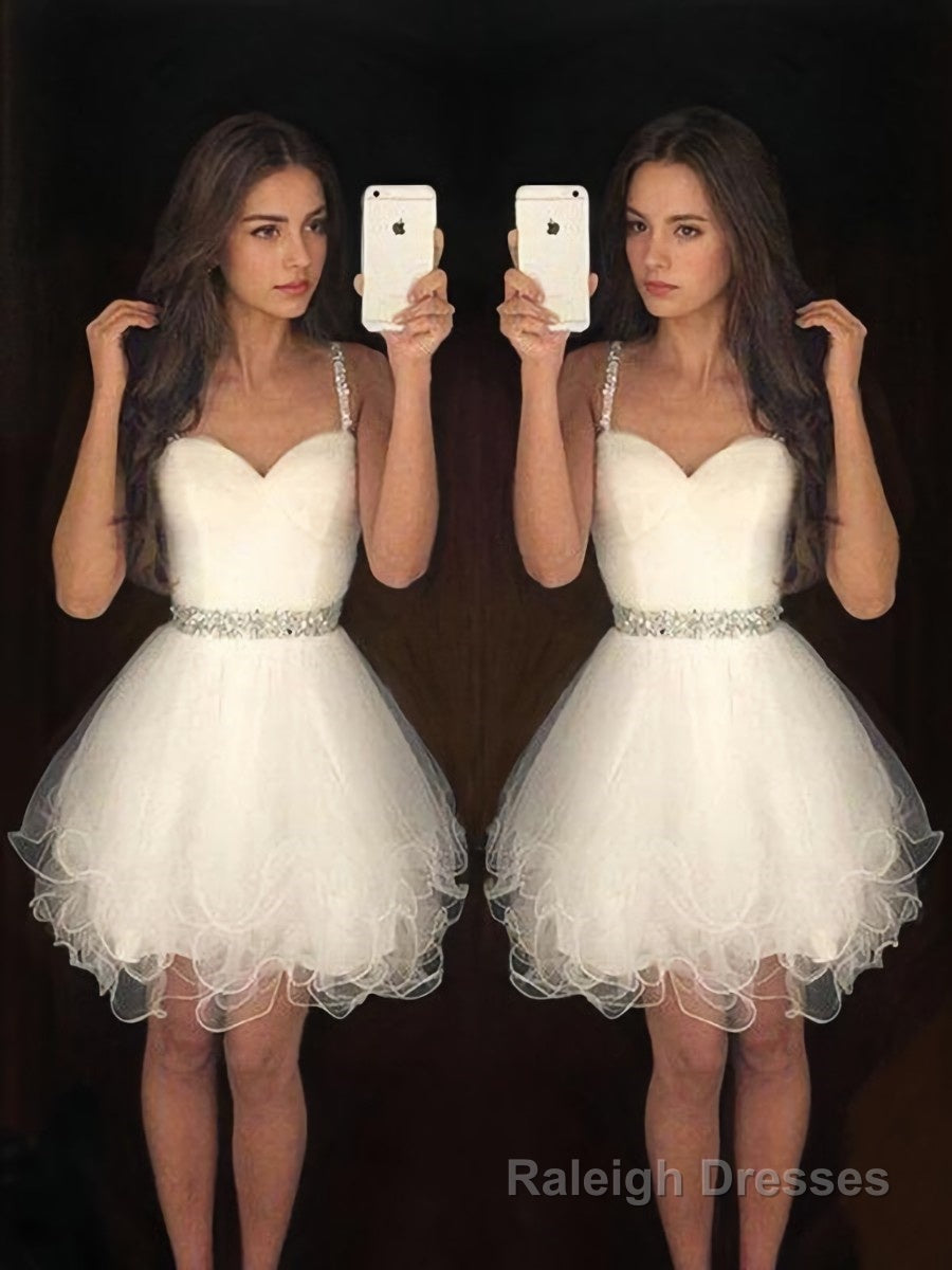 A-Line/Princess Sweetheart Short/Mini Tulle Homecoming Dresses With Beading
