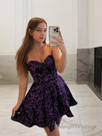 A Line Sweetheart Short Mini Velvet Sequins Homecoming Dresses