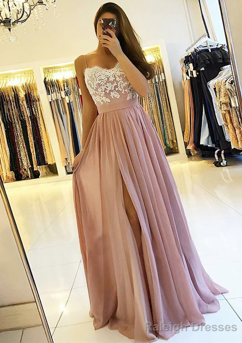 A-line/Princess Sweetheart Sleeveless Long/Floor-Length Chiffon Prom Dresses With Split Appliqued Main image