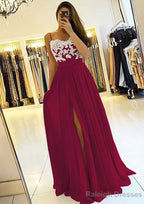 A-line/Princess Sweetheart Sleeveless Long/Floor-Length Chiffon Prom Dresses With Split Appliqued