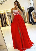 A-line/Princess Sweetheart Sleeveless Long/Floor-Length Chiffon Prom Dresses With Split Appliqued