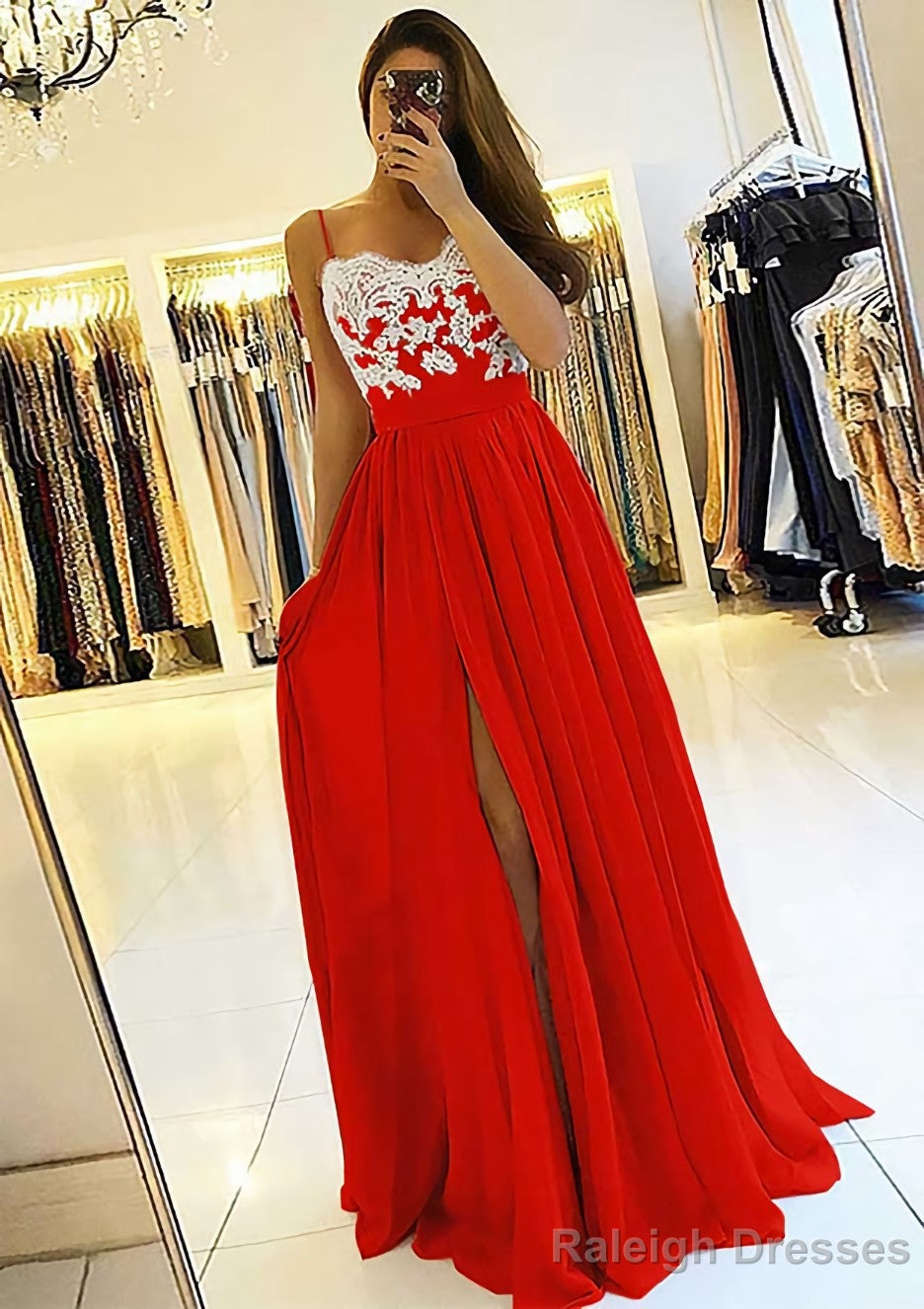 A Line Sweetheart Sleeveless Long Dress Floor Length Chiffon Prom Dress With Split Appliqued