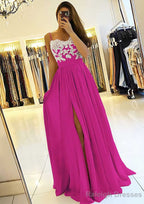 A-line/Princess Sweetheart Sleeveless Long/Floor-Length Chiffon Prom Dresses With Split Appliqued