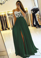 A Line Sweetheart Sleeveless Long Dress Floor Length Chiffon Prom Dress With Split Appliqued