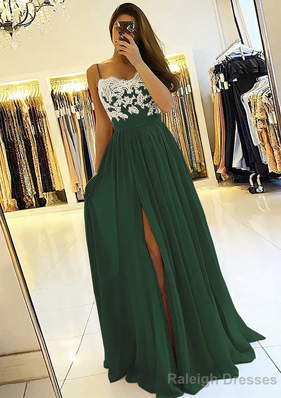 A Line Sweetheart Sleeveless Long Dress Floor Length Chiffon Prom Dress With Split Appliqued