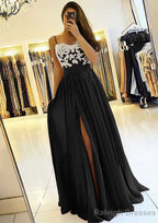 A Line Sweetheart Sleeveless Long Dress Floor Length Chiffon Prom Dress With Split Appliqued