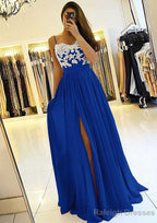 A Line Sweetheart Sleeveless Long Dress Floor Length Chiffon Prom Dress With Split Appliqued