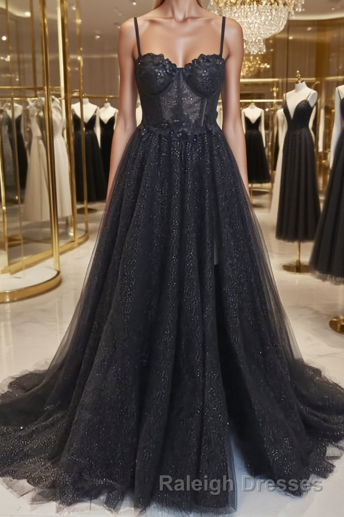 A-Line/Princess Sweetheart Sweep Train Prom Dresses With Leg Slit Main image