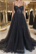 A-Line/Princess Sweetheart Sweep Train Prom Dresses With Leg Slit