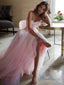 A-Line/Princess Sweetheart Sweep Train Tulle Prom Dresses With Ruffles