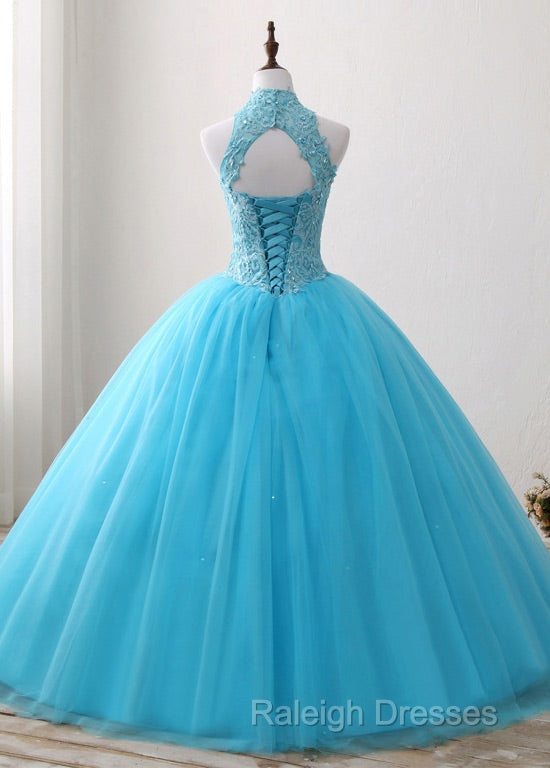 A-Line/Princess Tulle Appliques Lace Prom Dresses With Beading