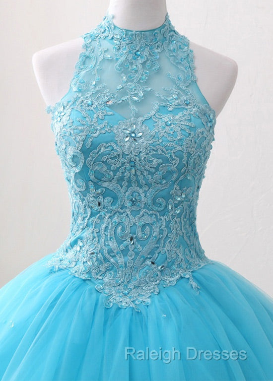 A-Line/Princess Tulle Appliques Lace Prom Dresses With Beading