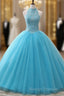 A-Line/Princess Tulle Appliques Lace Prom Dresses With Beading