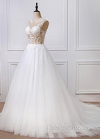 A-line Tulle Appliques Lace Wedding Dresses