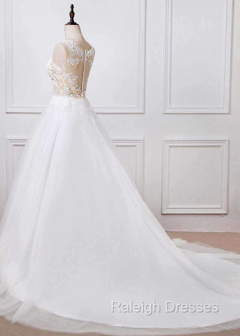 A-line Tulle Appliques Lace Wedding Dresses