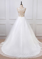 A-line Tulle Appliques Lace Wedding Dresses