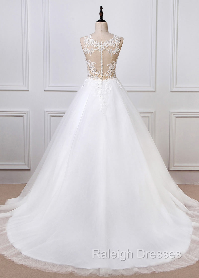A-line Tulle Appliques Lace Wedding Dresses
