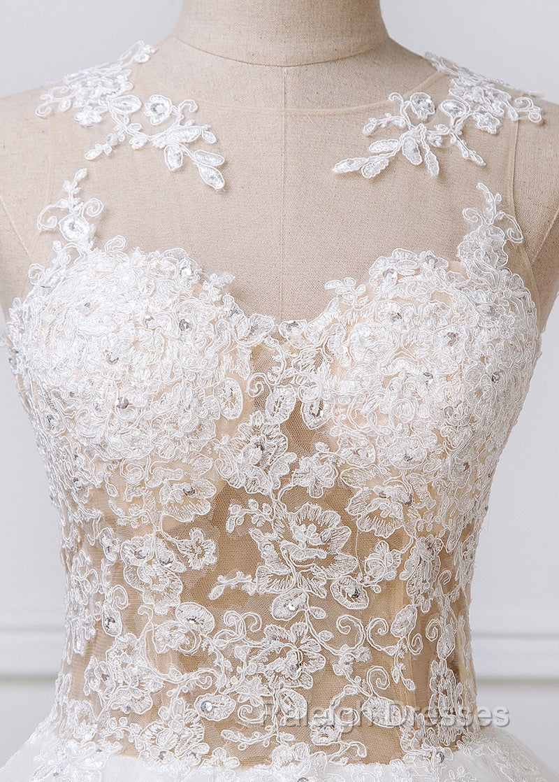 A-line Tulle Appliques Lace Wedding Dresses