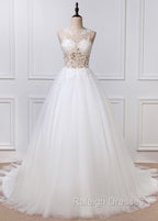 A-line Tulle Appliques Lace Wedding Dresses