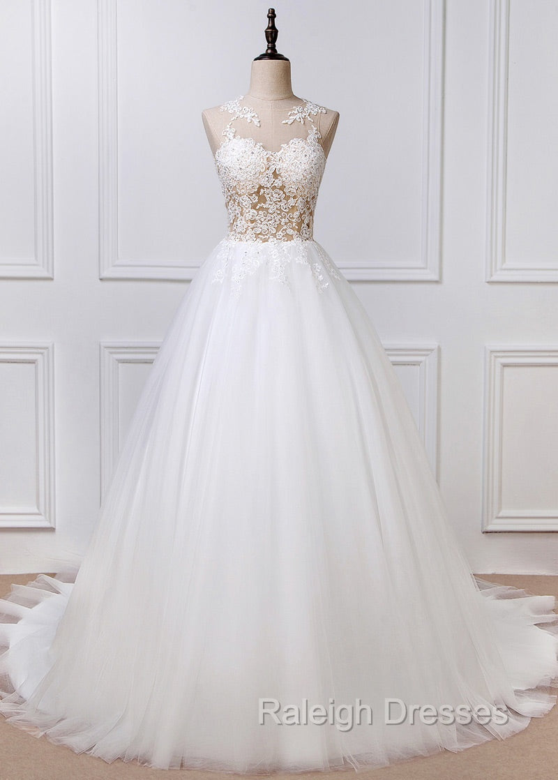 A-line Tulle Appliques Lace Wedding Dresses