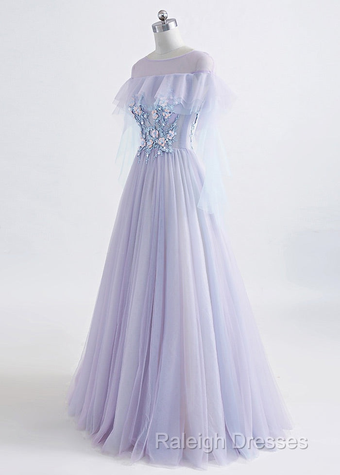 A-line Tulle Jewel Floor-Length Prom Dresses With Beaded Lace Appliques Secondary image