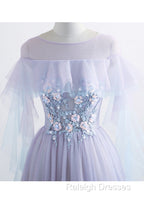 A-line Tulle Jewel Floor-Length Prom Dresses With Beaded Lace Appliques