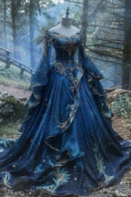 A-Line Princess Tulle Off Shoulder Long Prom Dresses Vintage Prom Dresses