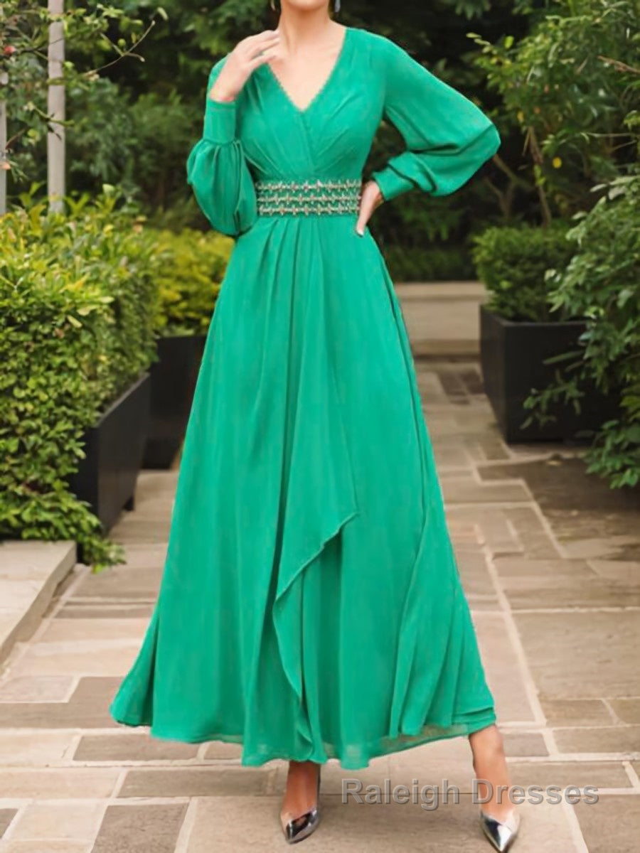 A-Line/Princess V-neck Ankle-Length Chiffon Mother of the Bride Dresses With Belt Main image