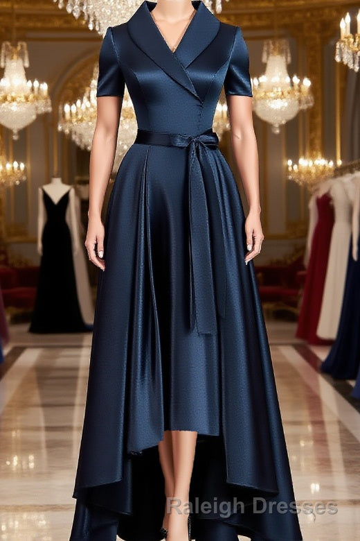 A-Line/Princess V-neck Asymmetrical Satin Mother of the Bride Dresses With Belt/Sash