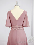 A-Line/Princess V-neck Chiffon Floor-Length Mother of the Bride Dresses