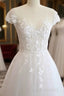 A-line V-Neck Court Train Short Sleeves Applique Tulle Wedding Dress