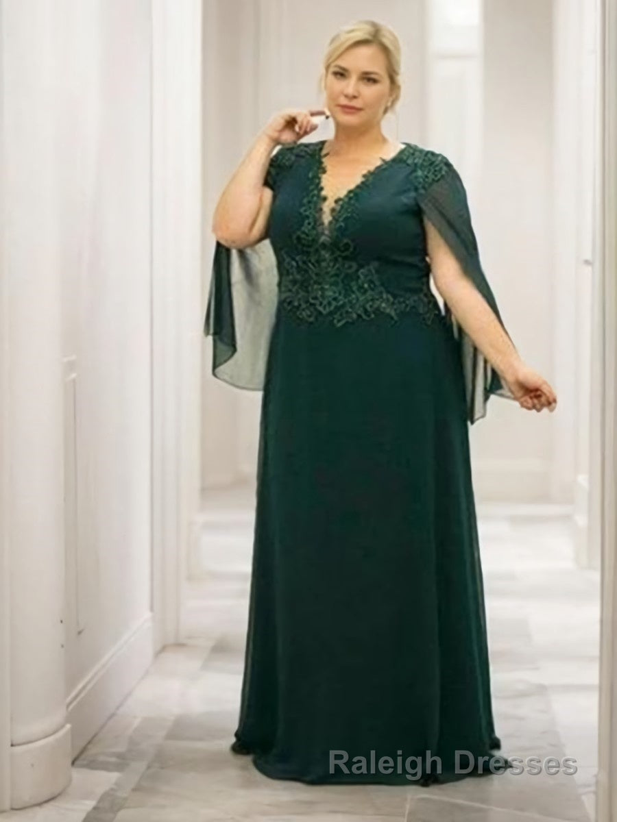 A-Line/Princess V-neck Floor-Length 30D Chiffon Mother of the Bride Dresses With Appliques Lace Main image