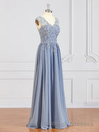A-Line/Princess V-neck Floor-Length Chiffon Mother of the Bride Dresses With Appliques Lace