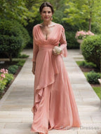 A-Line/Princess V-neck Floor-Length Chiffon Mother of the Bride Dresses With Ruffles