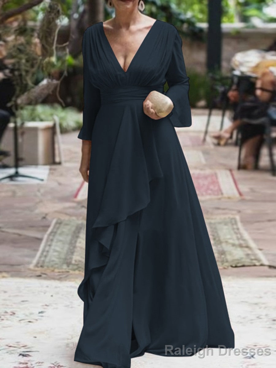 A-Line/Princess V-neck Floor-Length Chiffon Mother of the Bride Dresses With Ruffles