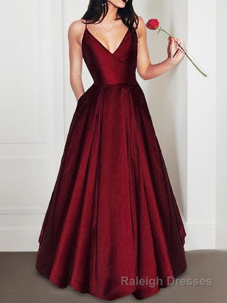 A-Line/Princess V-neck Floor-Length Satin Evening Dresses Main image