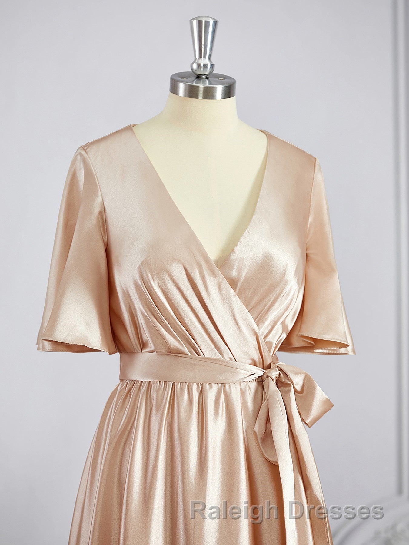 A Line V Neck Floor Length Silk like Satin Bridesmaid Dress with Belt/Sash Secondary image