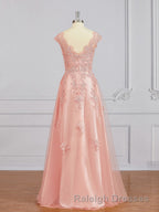A-Line/Princess V-neck Floor-Length Tulle Mother of the Bride Dresses With Appliques Lace