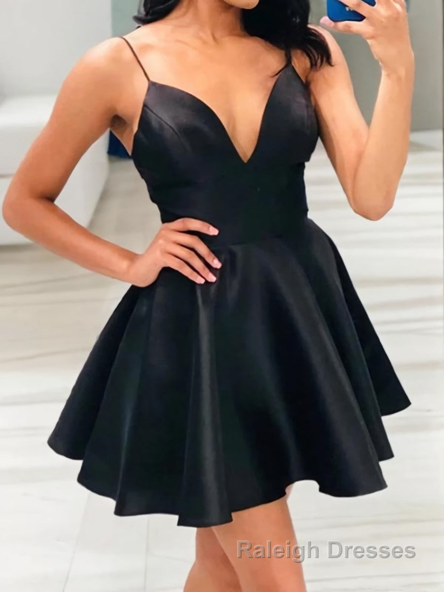 A Line V Neck Short Mini Satin Homecoming Dresses